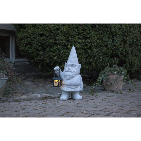 Solcellsdekoration Gnom - Tomte med lykta - Cementgrå - 2