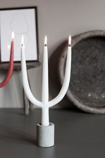 3-arm branch candle 30 cm - White - 2