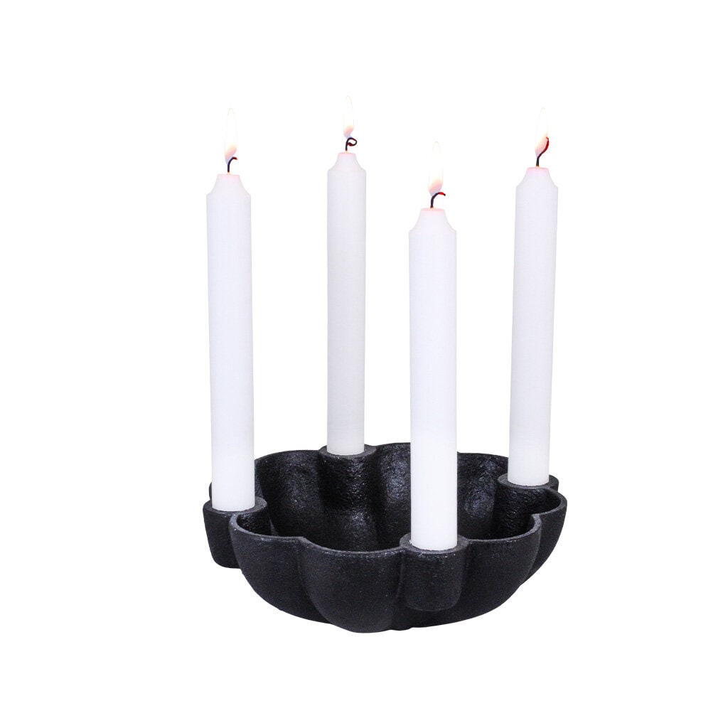 Candlestick - Advent candlestick - Candle bowl - Cast iron - Black - Medium - 2