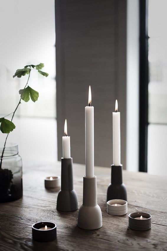 ERNST CANDLE HOLDER/CANDLESTICK STONEWARE - WHITE - 3
