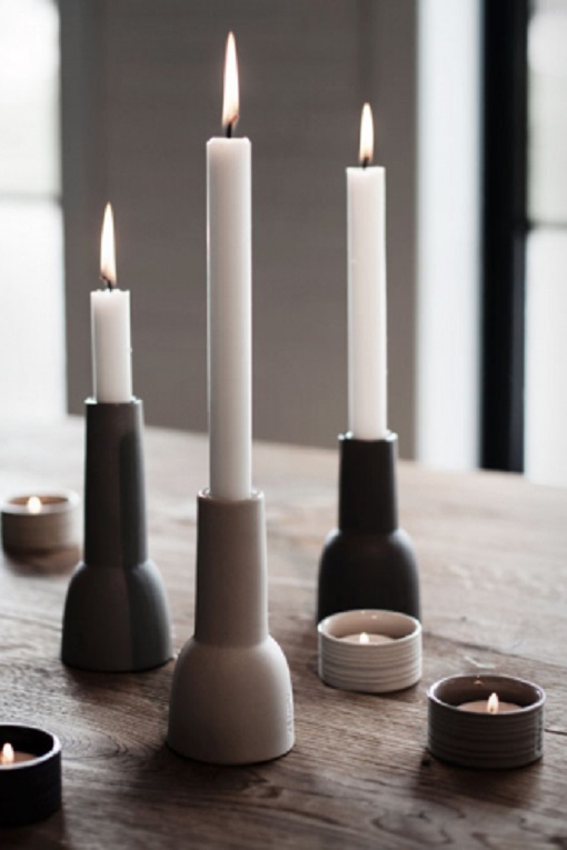 ERNST CANDLE HOLDER/CANDLESTICK STONEWARE - WHITE - 5