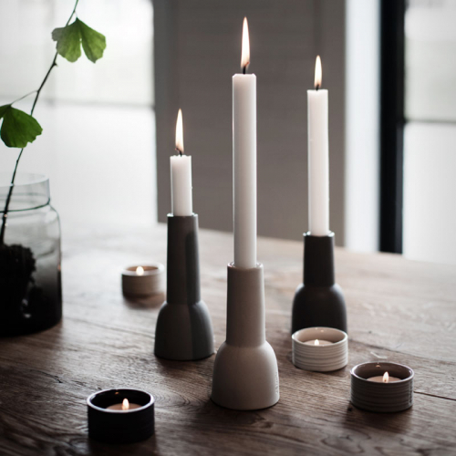 ERNST CANDLE LANTERN/CANDLESTICK STONEWARE - GREY - 5