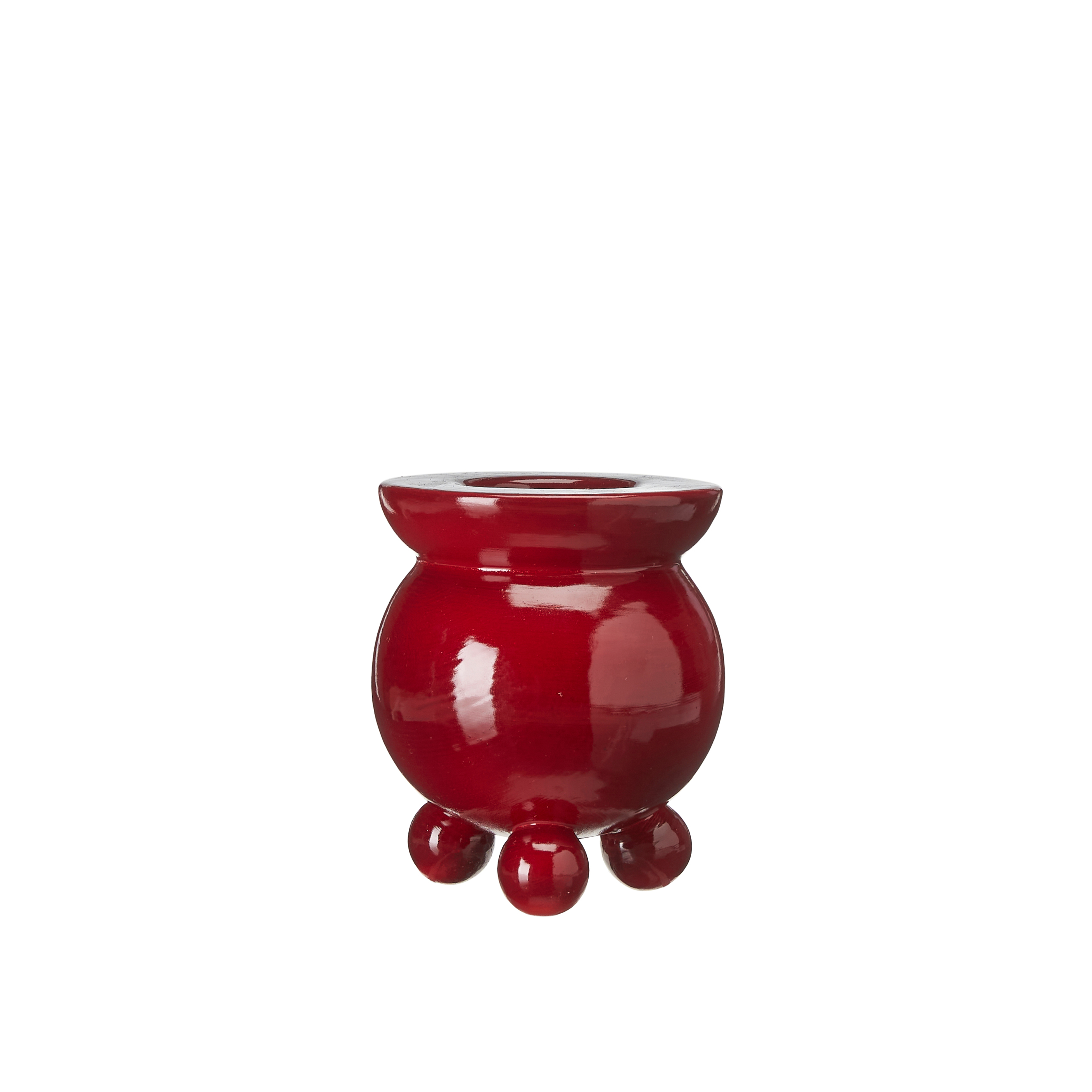 Ball candle holder - Candle holder with ball feet - Red - 9x11 cm - 2