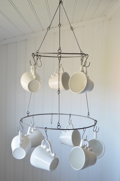 HANGING CUP RACK GREY - 2 LEVELS WITH HOOKS - 35 X H65 CM - 4