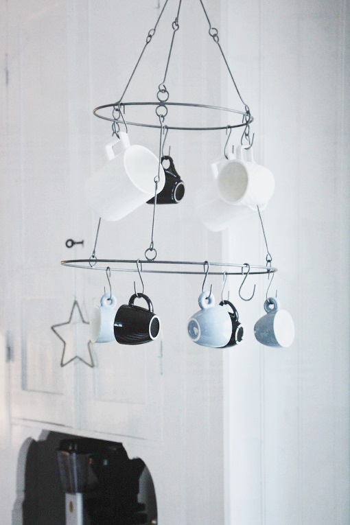 HANGING CUP RACK GREY - 2 LEVELS WITH HOOKS - 35 X H65 CM - 2