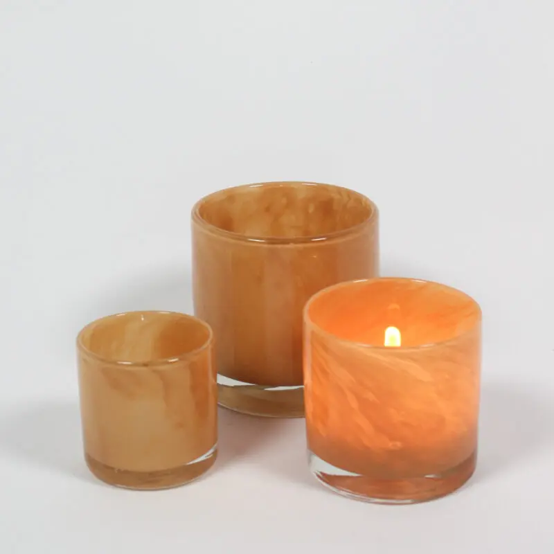 Lykta - Ljuslykta - Ljusstake - Aprikos - Glas - 10x10 cm - 6