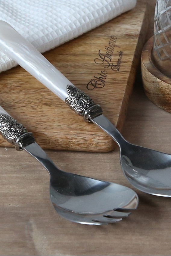 SALAD CUTLERY 2 PIECES ANTIQUE MOTHER-OF-PEARL