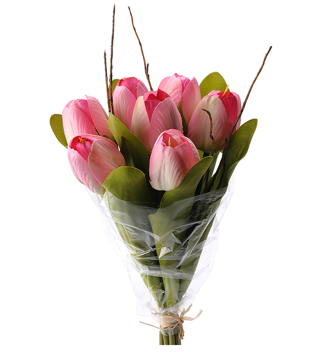 Tulpanbukett med kvistar - Rosa - 30 cm - 2
