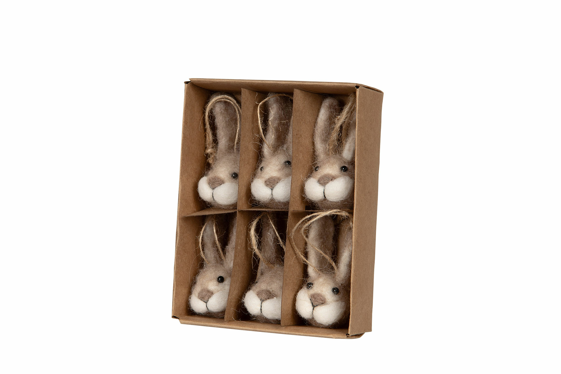 Wool animal rabbit head hanging 7 cm - 6-pack - 3