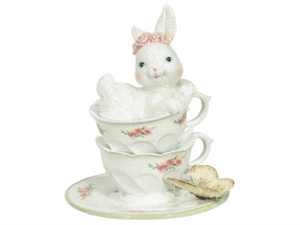 Rabbit in coffee cups - White - 17 cm - 2