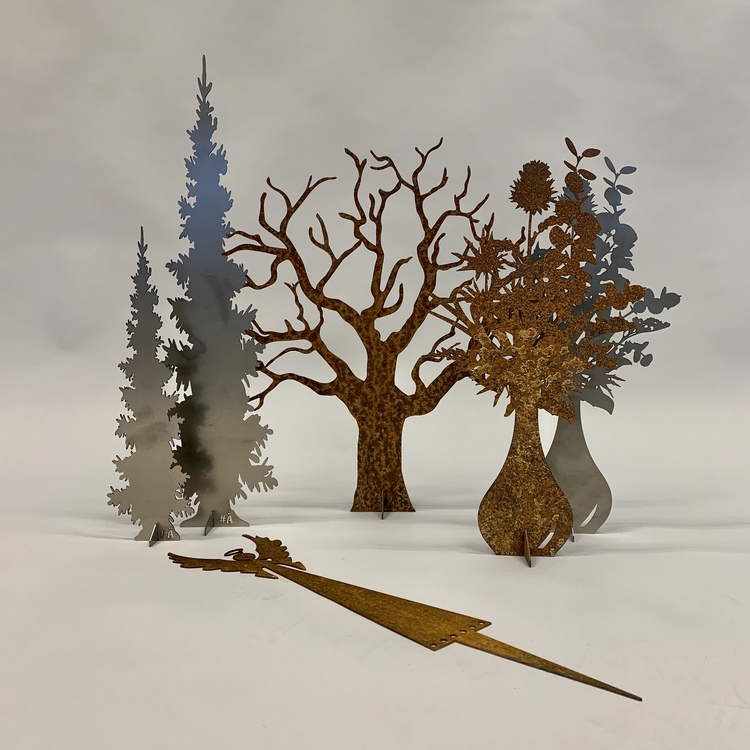 Fir tree - Rust - Sheet metal - Silver grey - 2