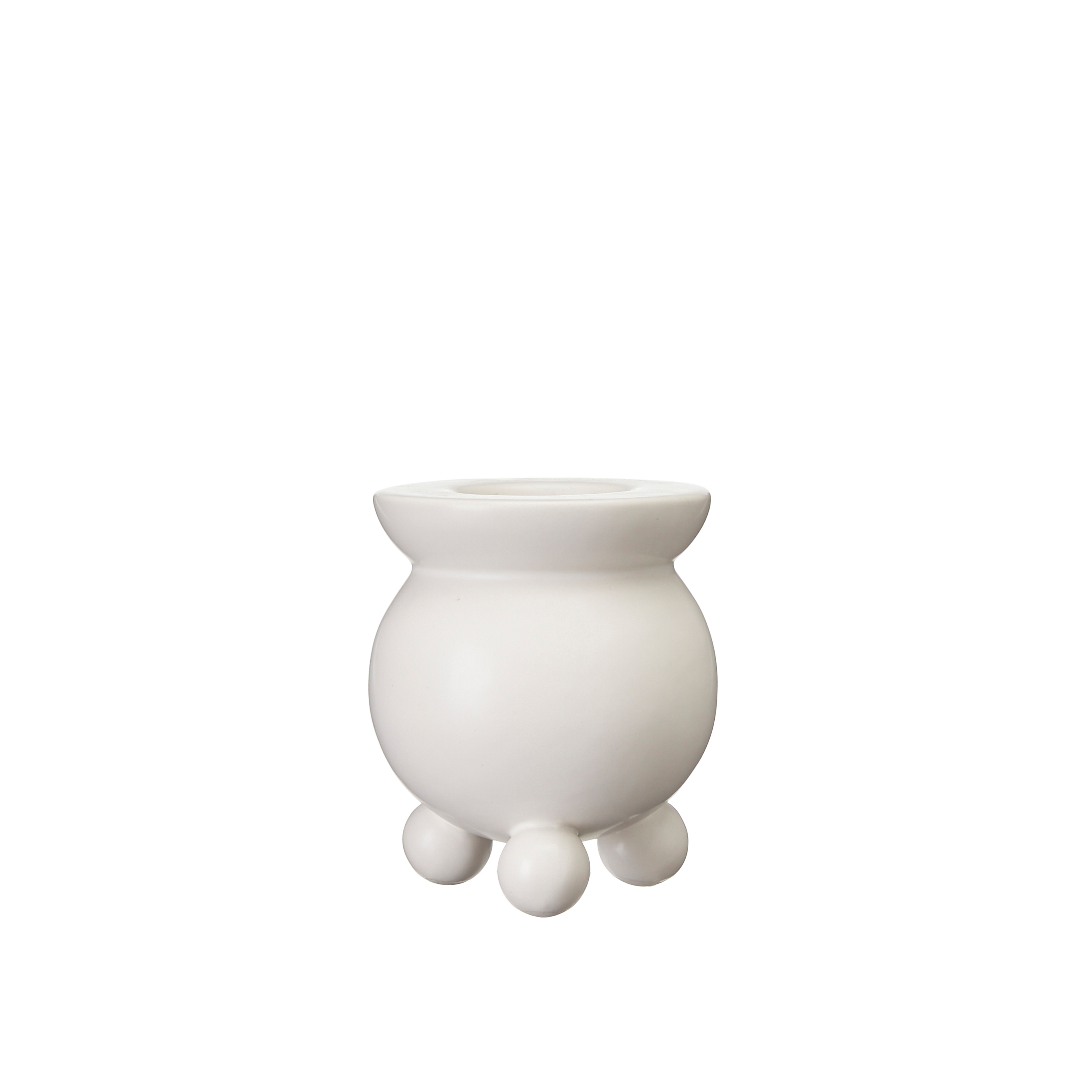Candle holder - Candle holder with ball feet - White - 9x11 cm - 2