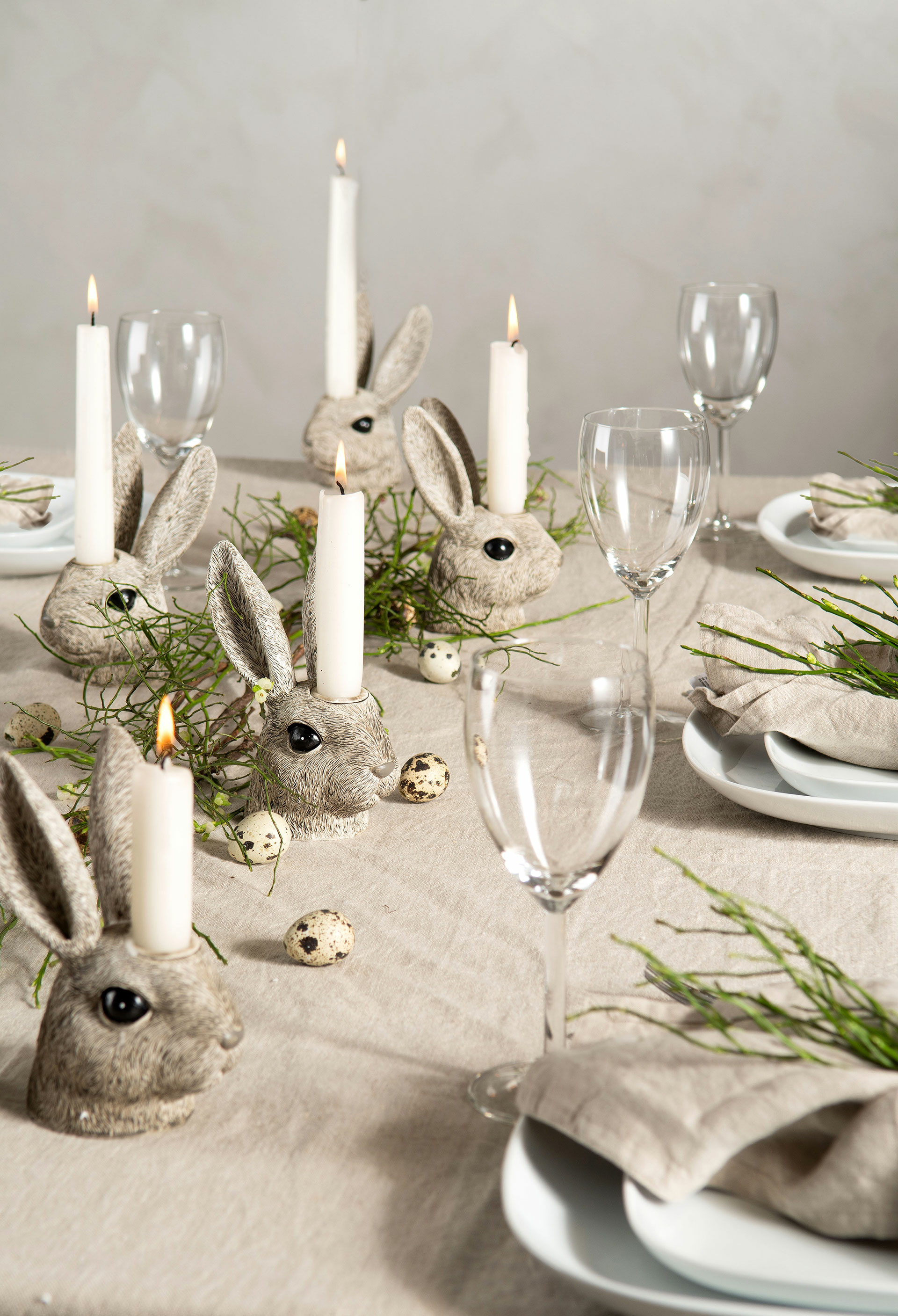 Candle holder Rabbit head Poly - White/Grey - 7x9x14 cm - 2