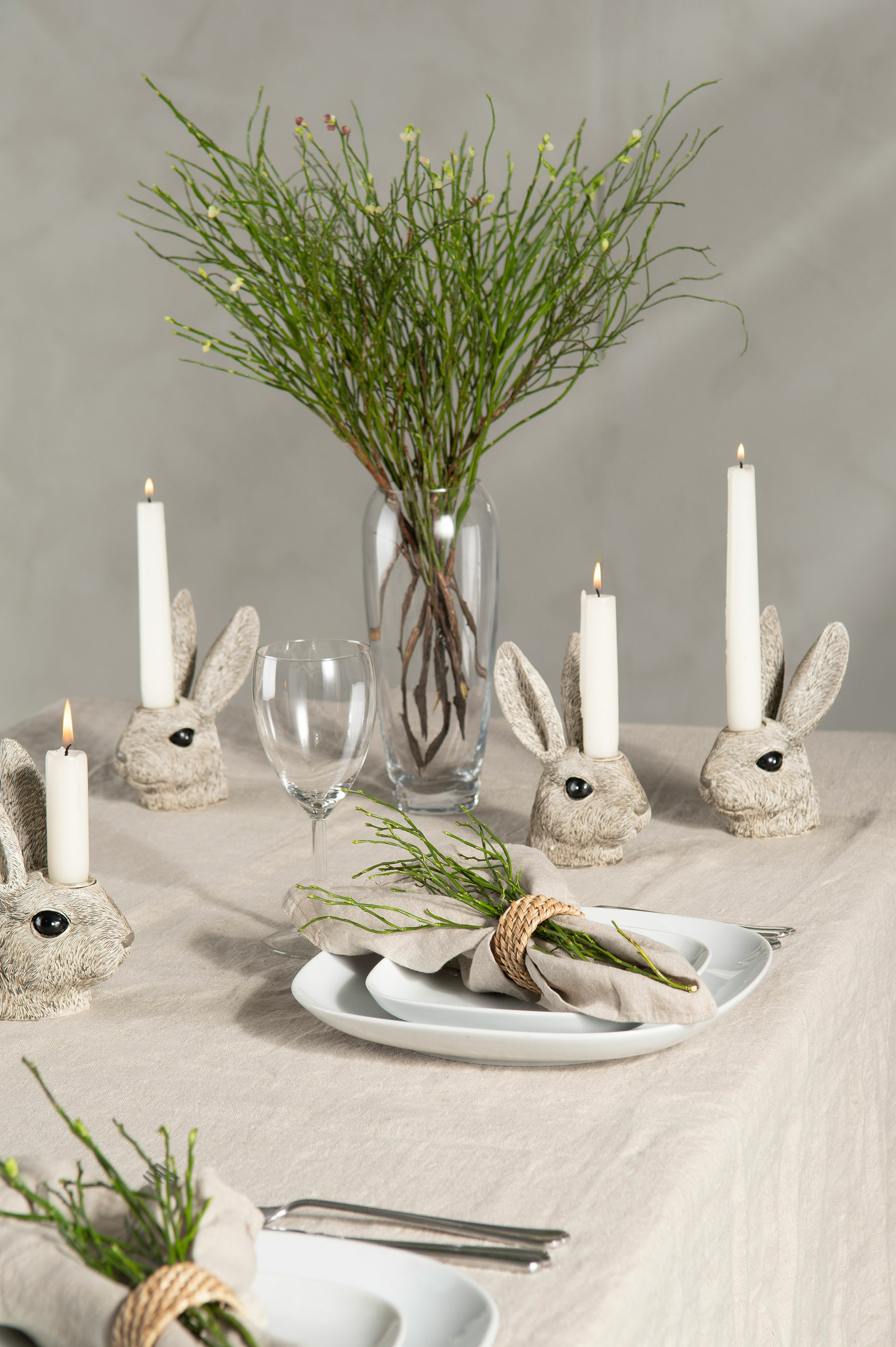Candle holder Rabbit head Poly - White/Grey - 7x9x14 cm - 4