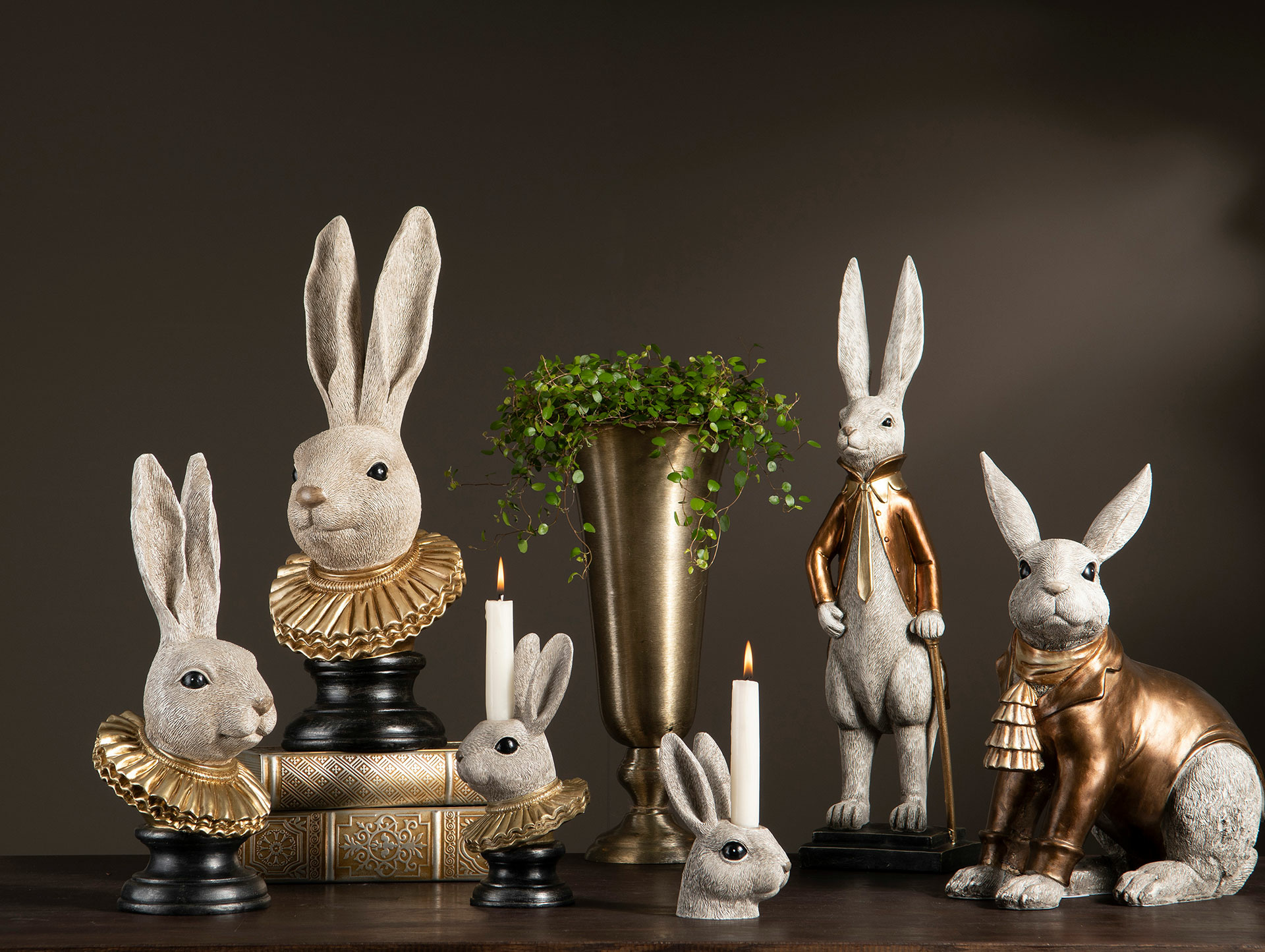 Candle holder Rabbit head Poly - White/Grey - 7x9x14 cm - 5