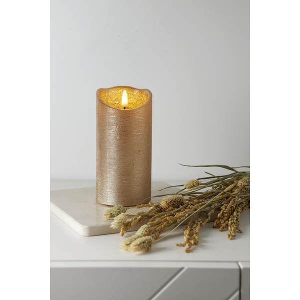LED Blockljus Flamme Rustic Gold - 15 cm - 2