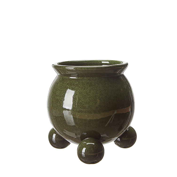 Pot with ball feet - Green mottled - 13x15 cm - 2