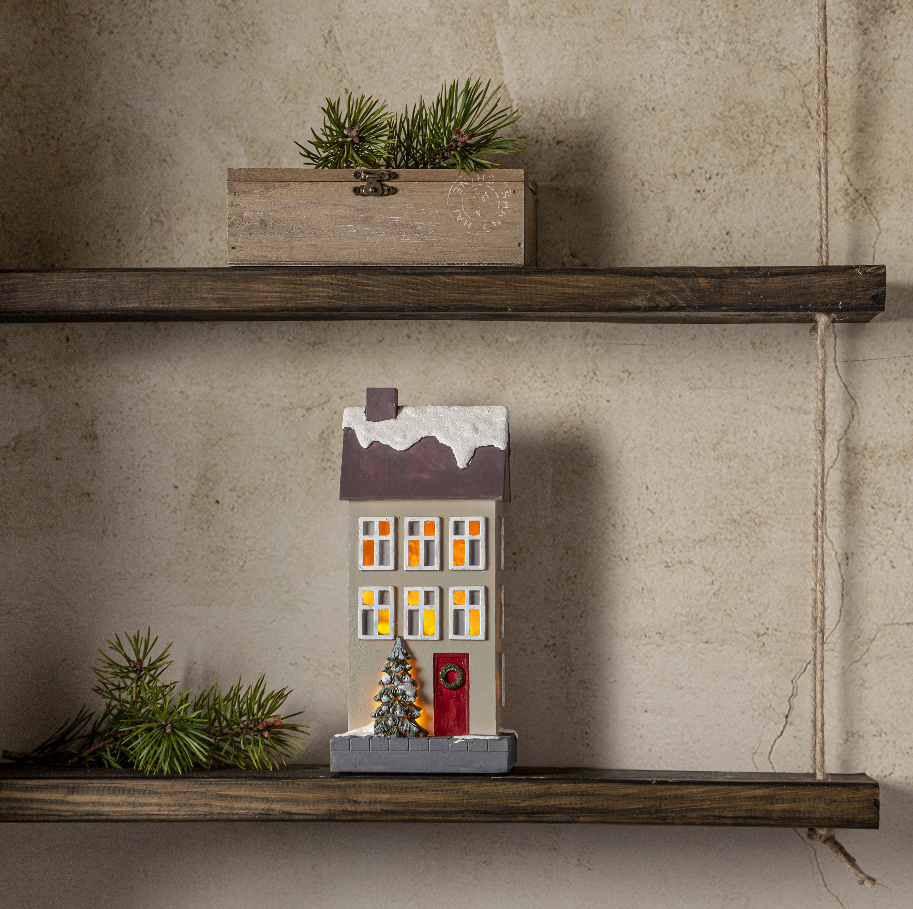 House - Beige - Indoor decoration - Battery operated with timer - 5