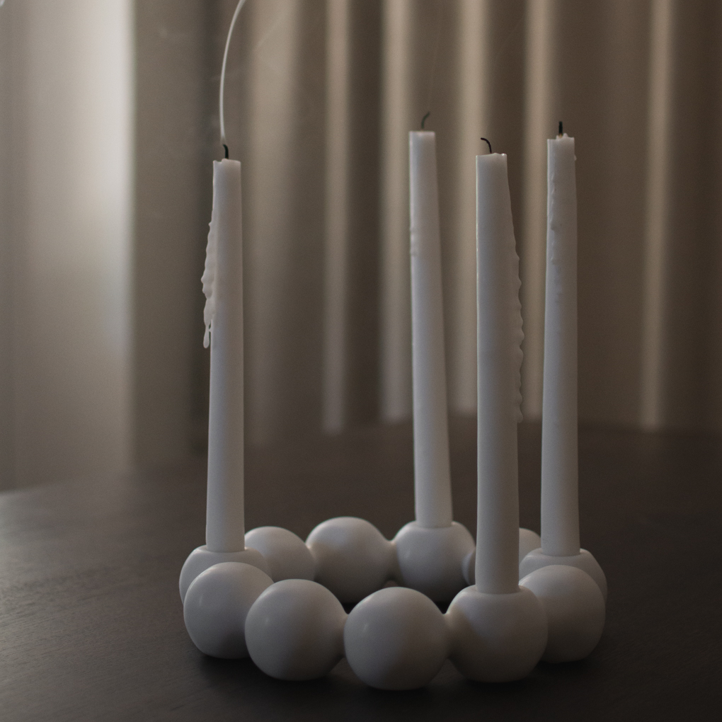 Bright Candle Holder - White - Candle holder - Advent candle holder - Snowballs - DBKD - Ø 27 cm - 3
