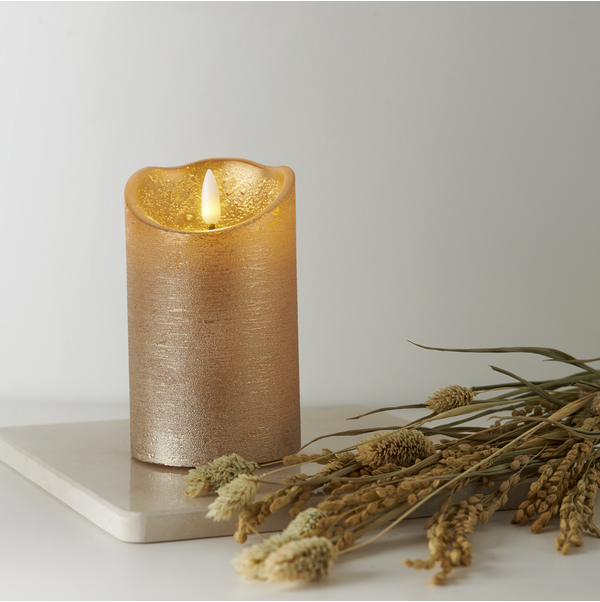 LED Blockljus Flamme Rustic Gold - 12,5 cm - 4