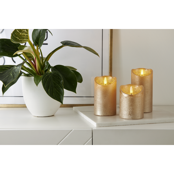 LED Blockljus Flamme Rustic Gold - 12,5 cm - 3