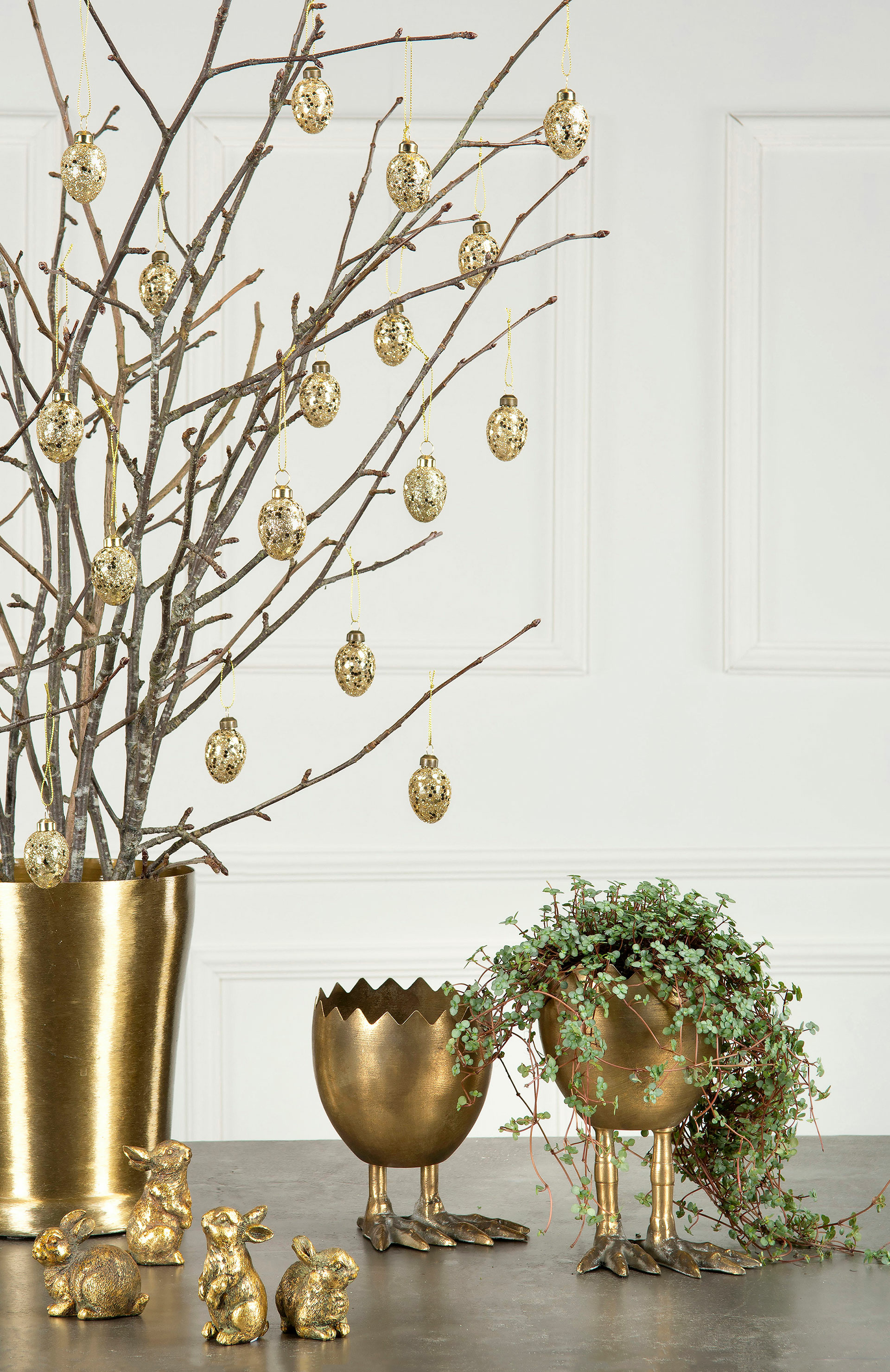 Glass Eggs Hang Gold/Glitter 3x4cm 10-pack