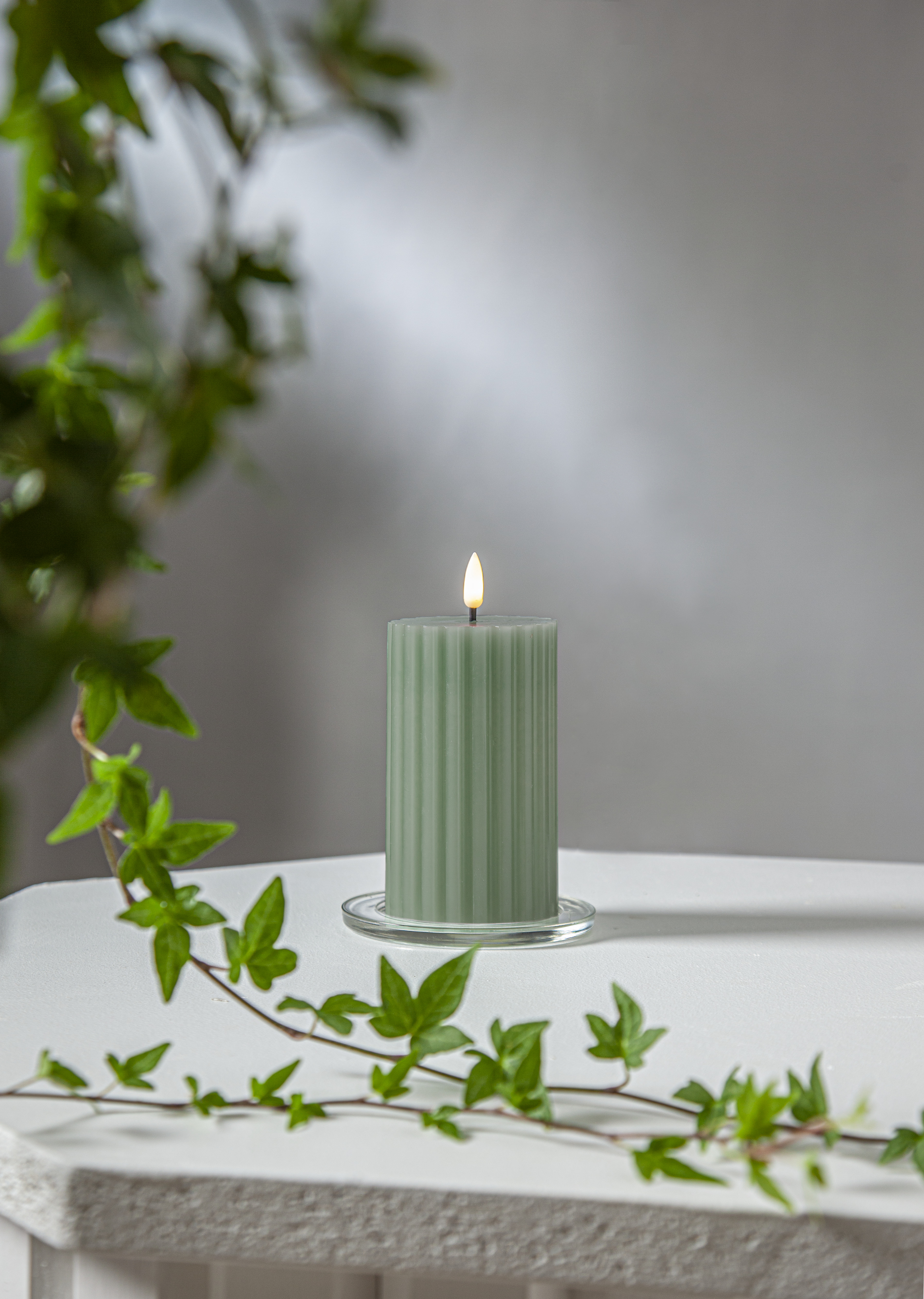 LED Block Candle Battery-powered Stripe Green 15 cm - 10