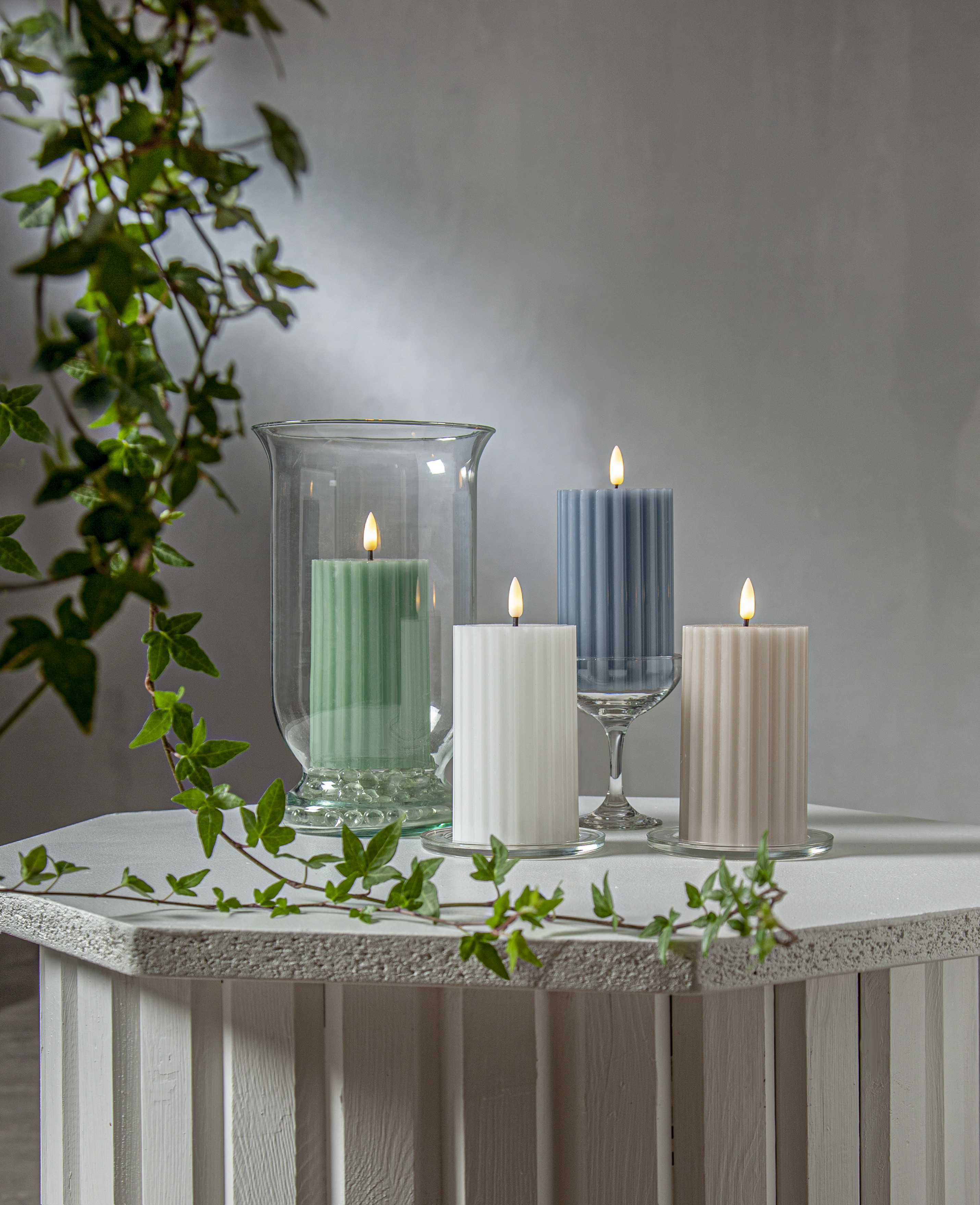 LED Block Candle Battery-powered Stripe Green 15 cm - 2