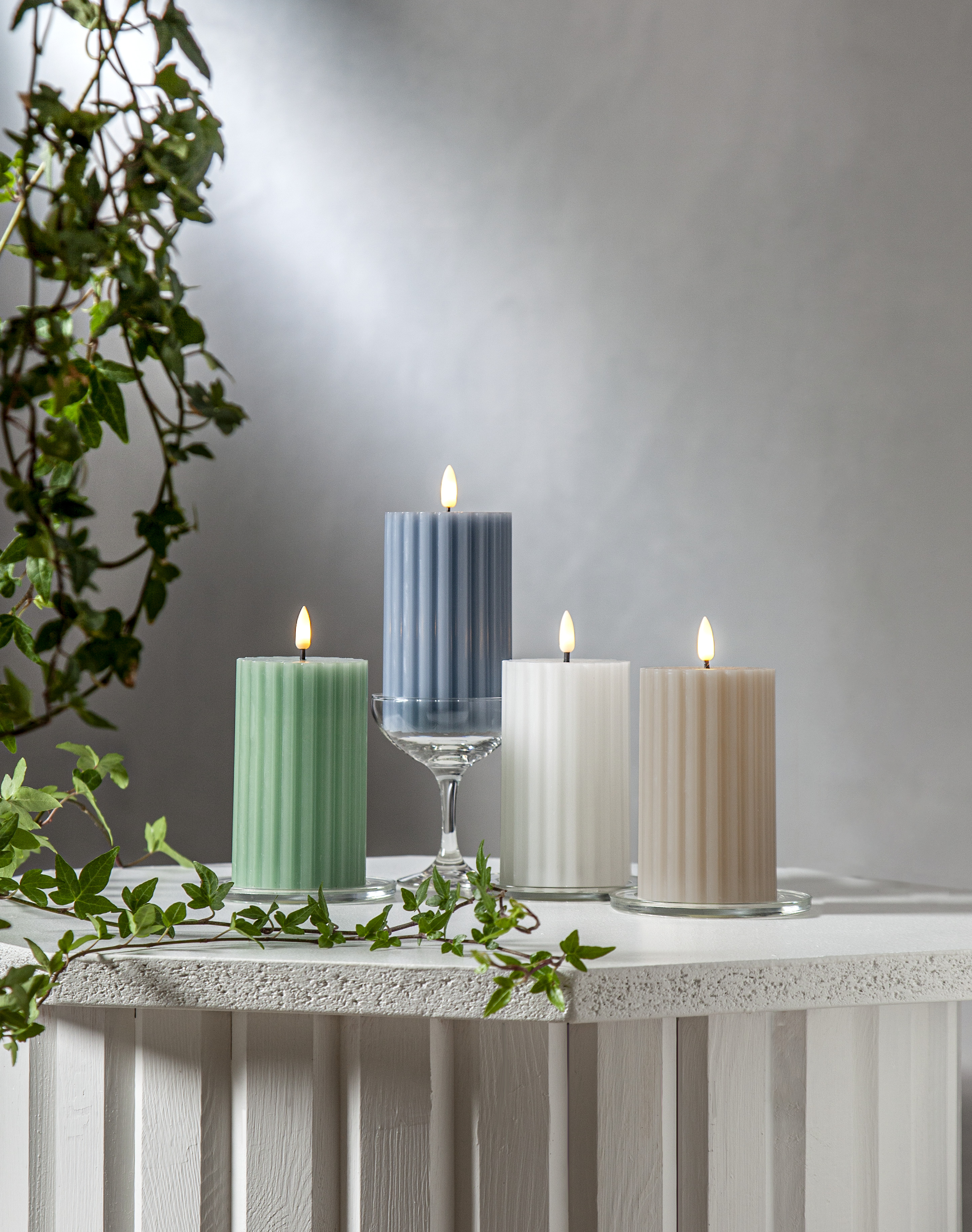 LED Block Candle Battery-powered Stripe Green 15 cm - 3