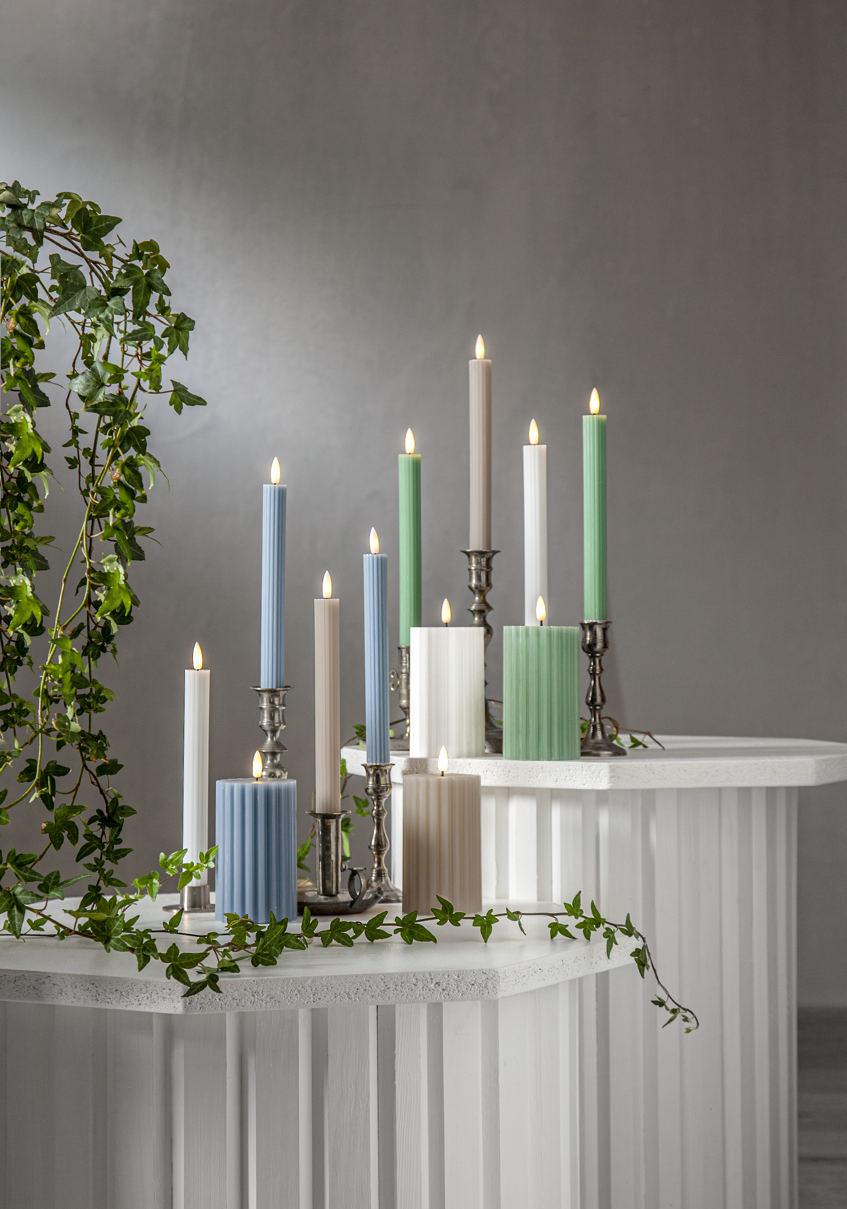 LED Block Candle Battery-powered Stripe Green 15 cm - 4