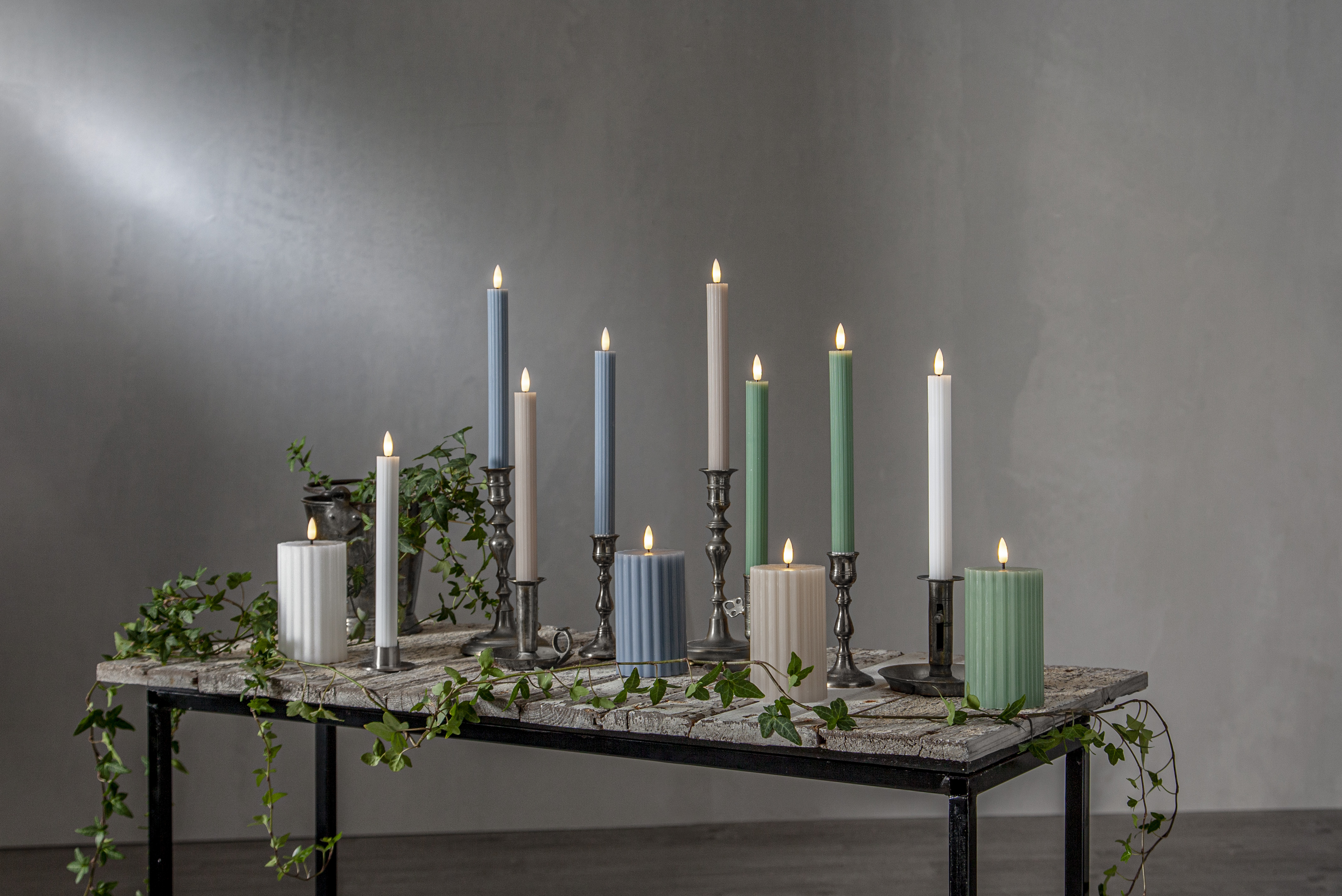 LED Block Candle Battery-powered Stripe Green 15 cm - 6