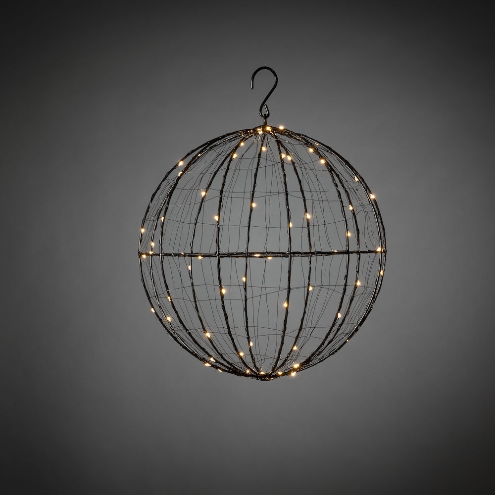Metal ball with light string - 30 cm - Hanging decoration - LED - Black - 3