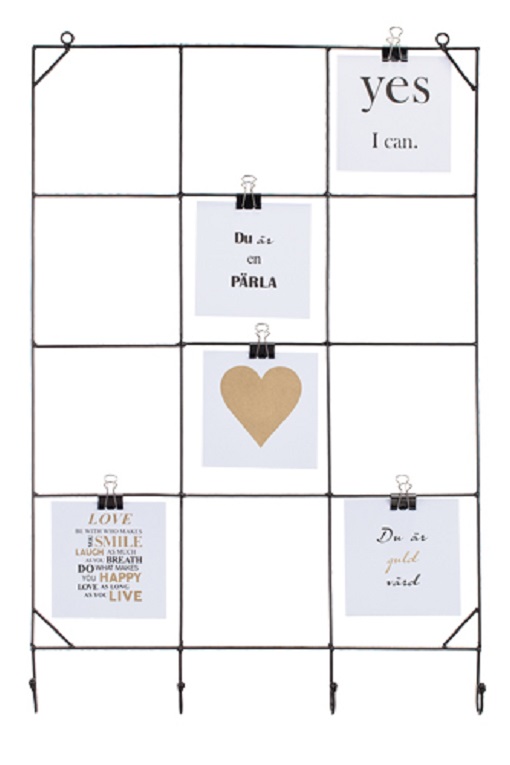 Metal mesh with hooks - Notice board - 45x70 cm - Black - 2