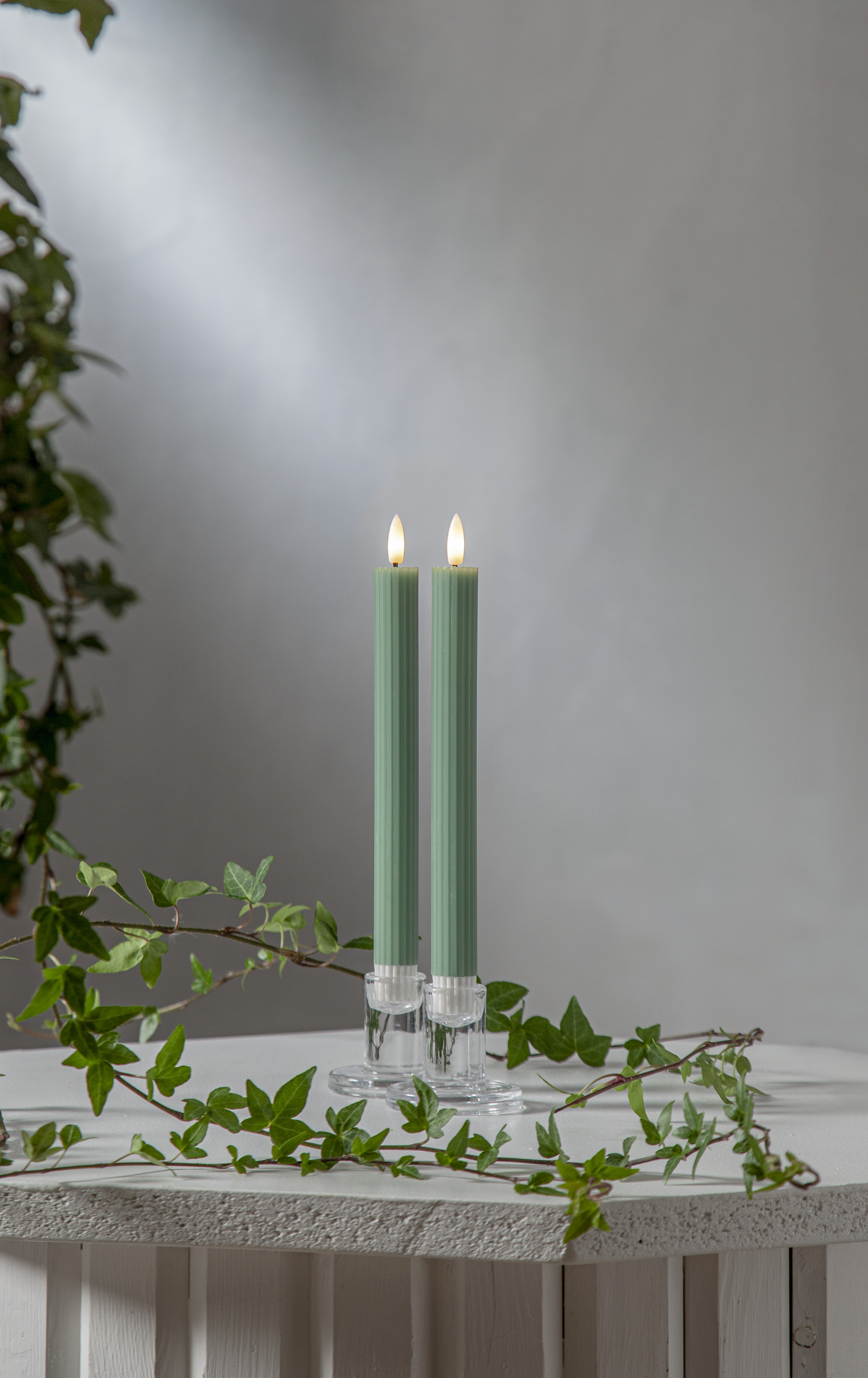 LED Crown Candle/Antique Candle Battery-powered Stripe Green 25 cm - 2-pack - 8