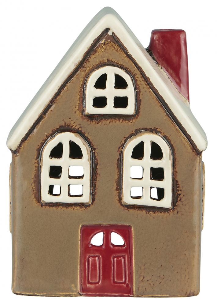 Huslykta - Lykta hus - Keramik - Brun/Vit - 14x12 cm - 7