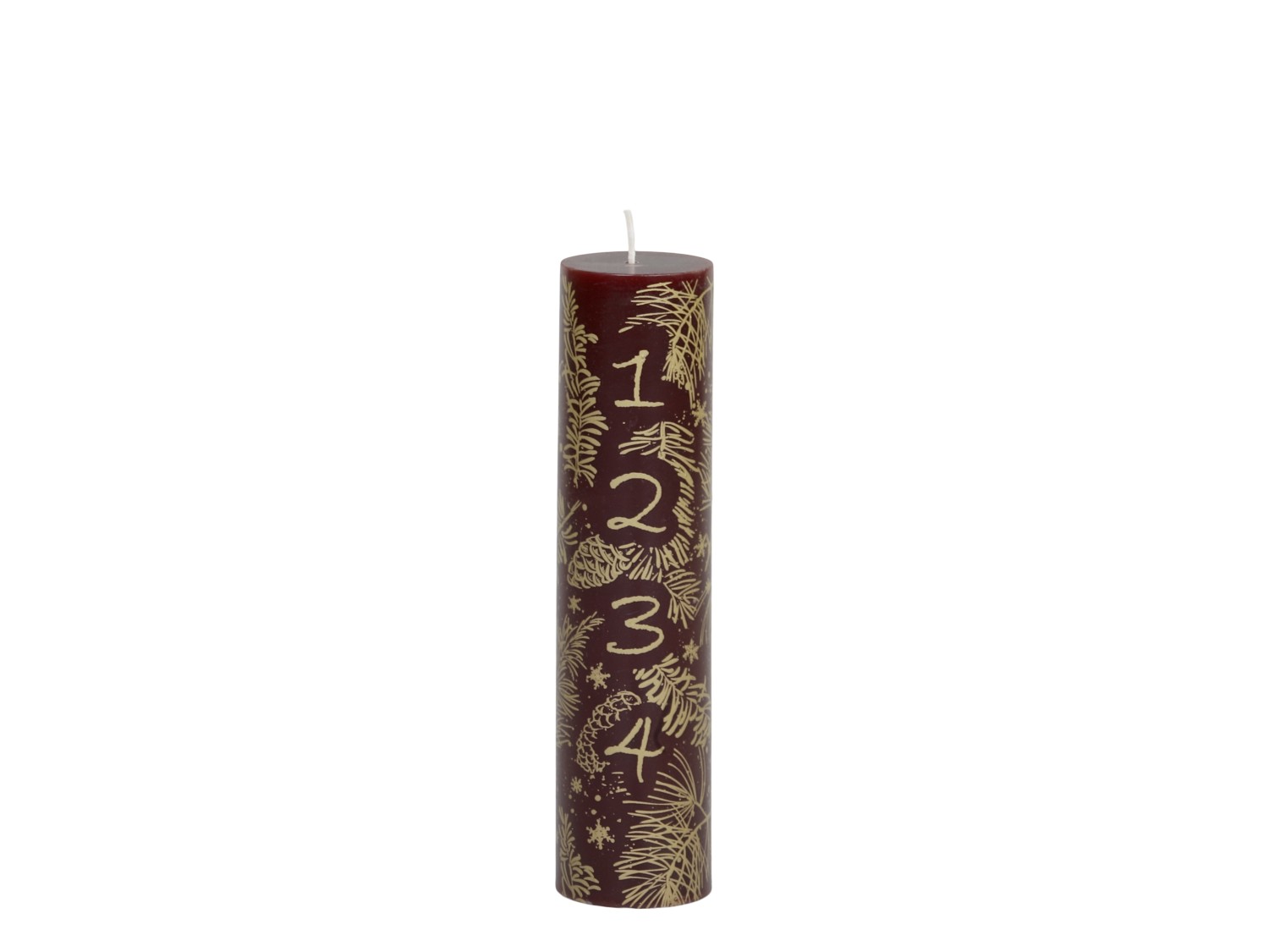 Date candle - Calendar candle - Cherry/Gold - 20x5 cm - 2