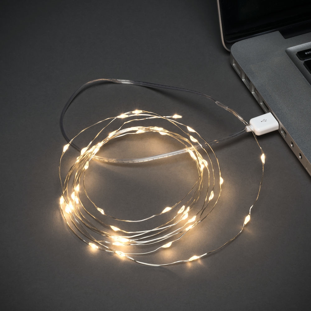 Light string Dew Drop - Silver - 50 warm white LED lights - USB connector - 3