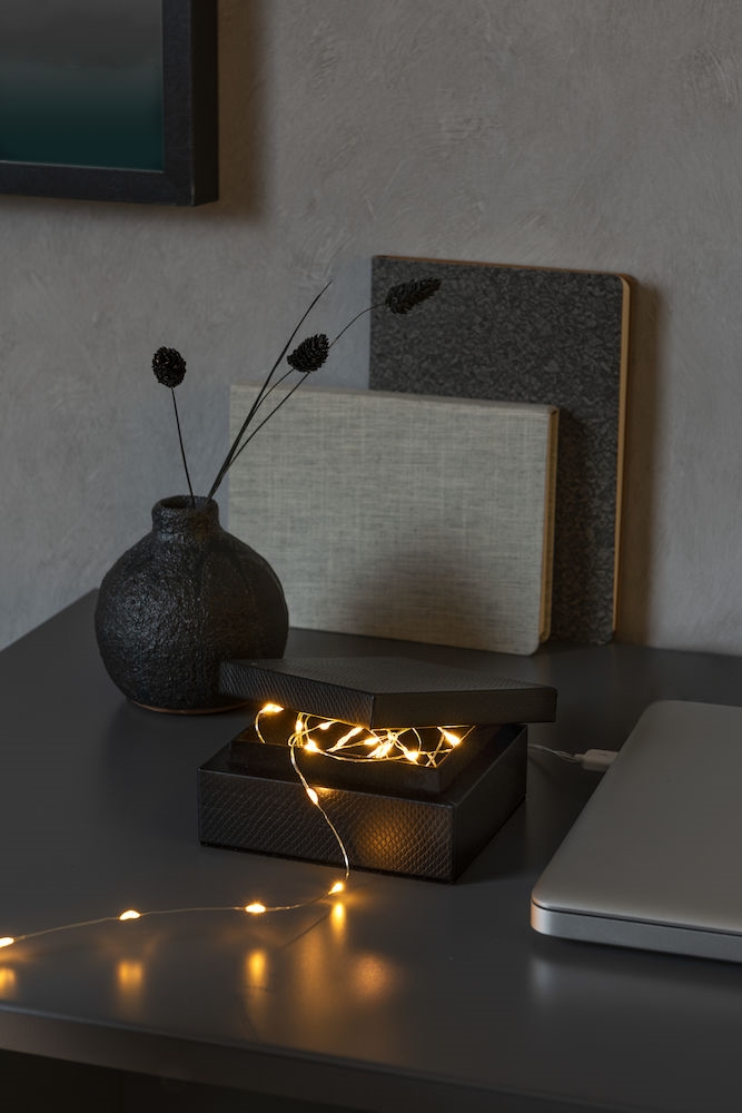 Light string Dew Drop - Silver - 50 warm white LED lights - USB connector - 2