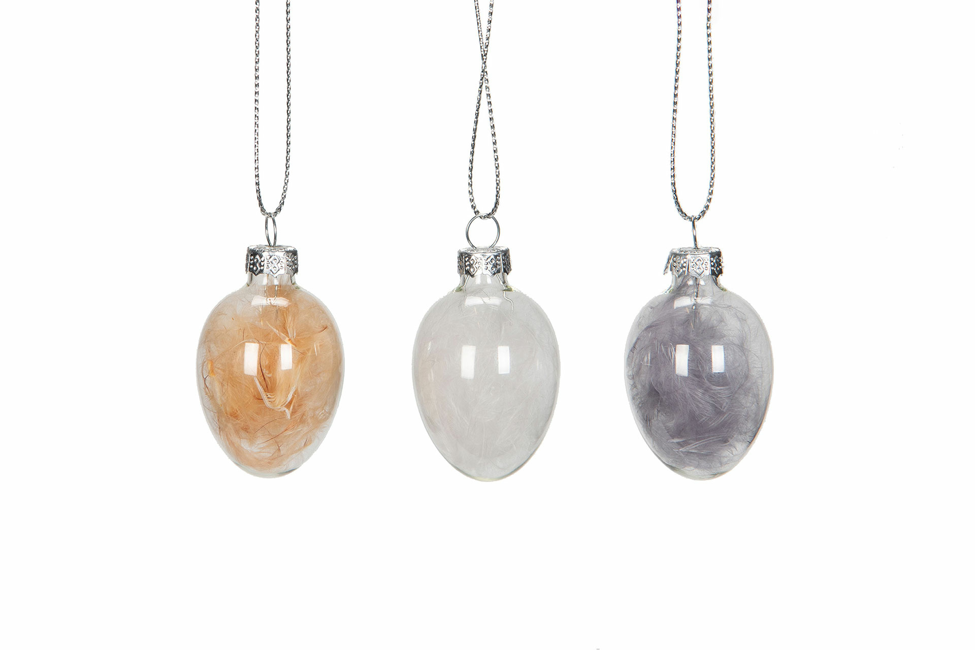 Glasägg med hänge - Pastell fjädrar - 9-pack - 2