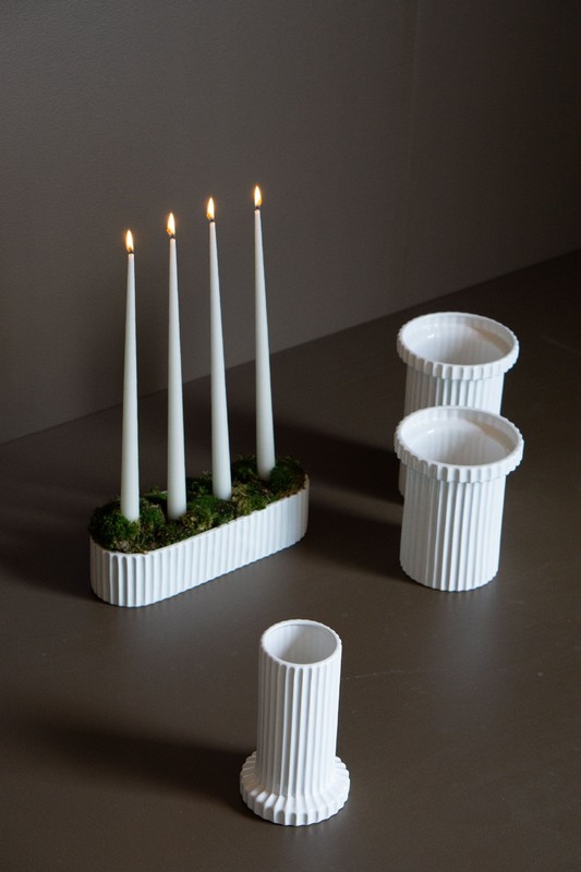 Advent Candle Holder Candle Holder - Stripe - Shiny White - DBKD - 2