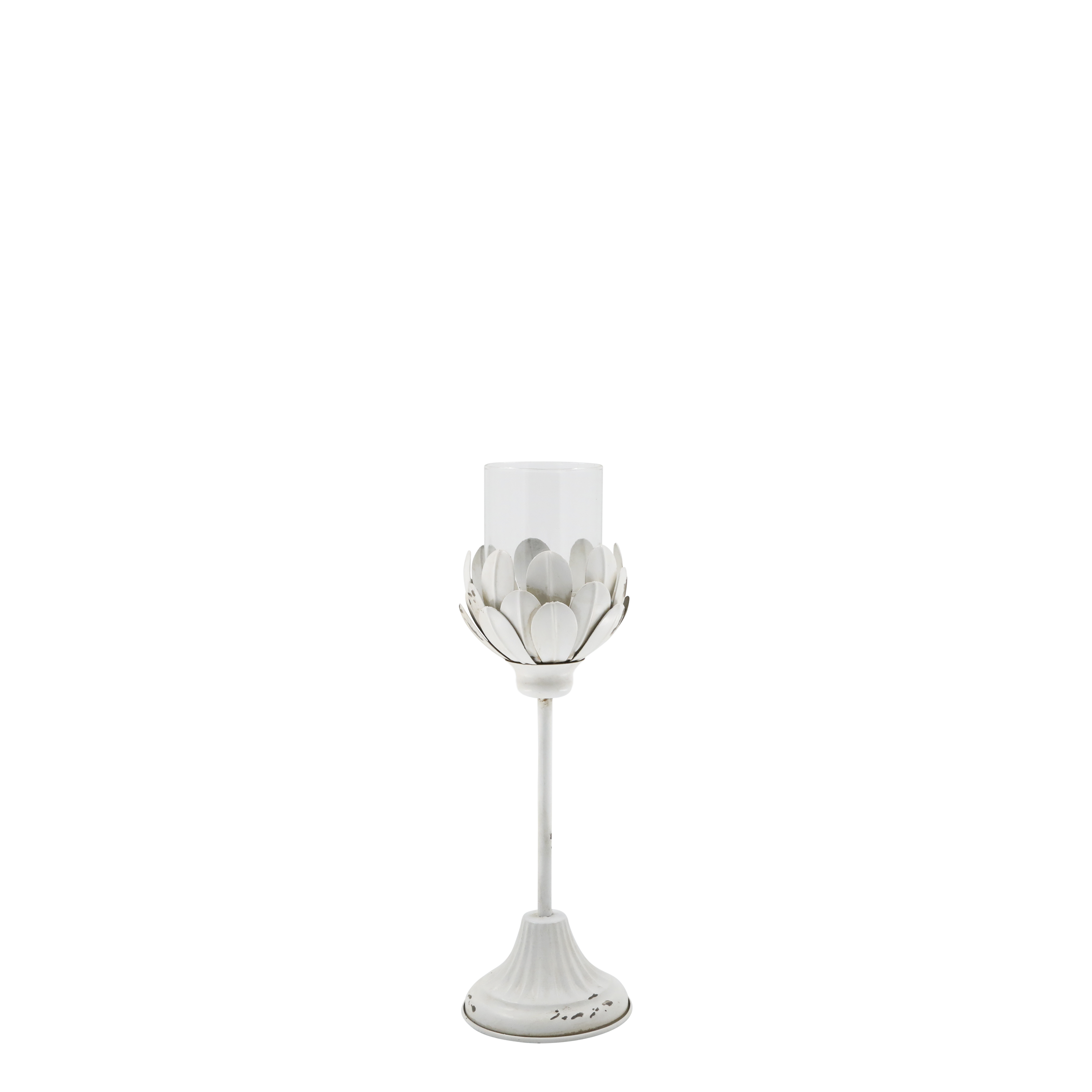 Lantern Candlestick on foot - Antique white/Cream - 43x12 cm - 2