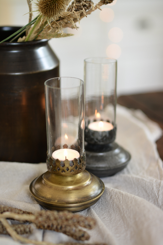 Lantern - Candlestick - Lamp for tea lights - Antique Brass - 2
