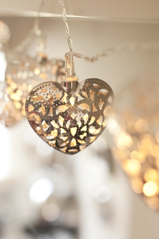 String lights 10 pcs. Hearts - Silver - Battery-powered - Timer - 4
