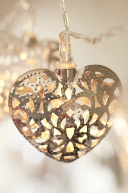 String lights 10 pcs. Hearts - Silver - Battery-powered - Timer - 5