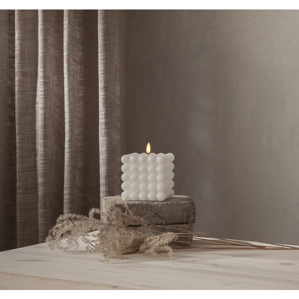 Battery-powered candle with timer - LED - Block candle - White - Large - 6
