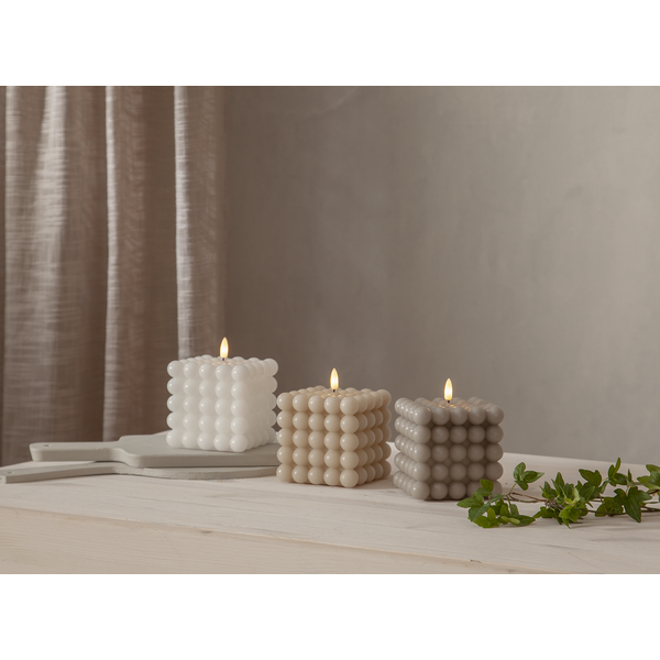 Battery-powered candle with timer - LED - Block candle - White - Large - 3