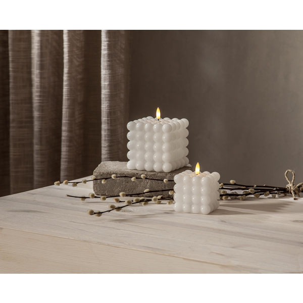 Battery-powered candle with timer - LED - Block candle - White - Large - 9