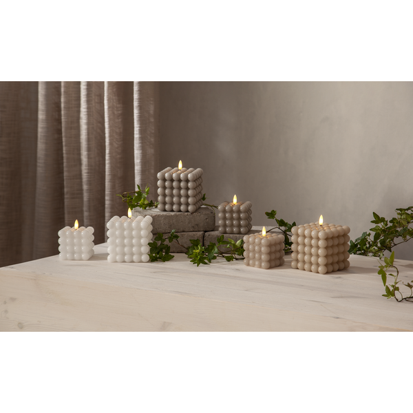Battery-powered candle with timer - LED - Block candle - Beige - Large - 7