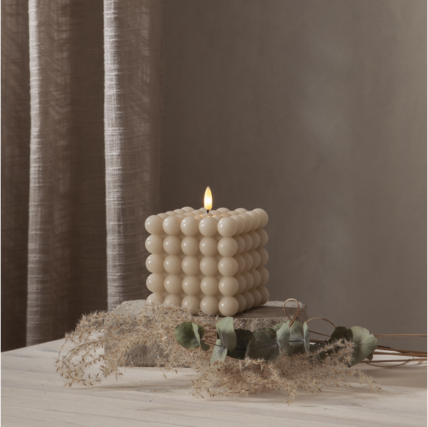 Battery-powered candle with timer - LED - Block candle - Beige - Large - 3