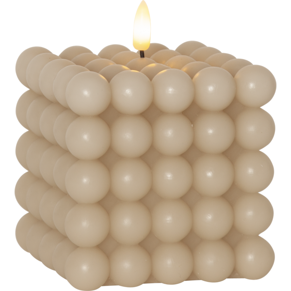 Battery-powered candle with timer - LED - Block candle - Beige - Large - 8